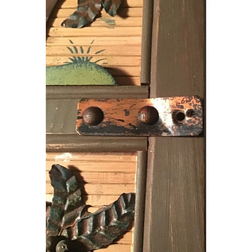 Vintage Tropical Wood Jewelry Cabinet - Palm Tree & Bamboo Motif - Missing Knob